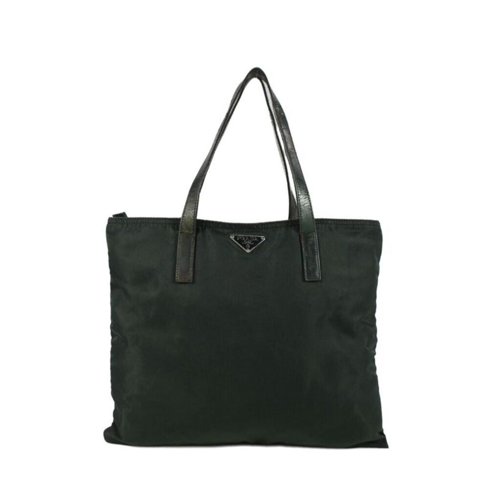 Prada Womens Nylon Tessuto Enamel Logo Small Tote Handbag Green